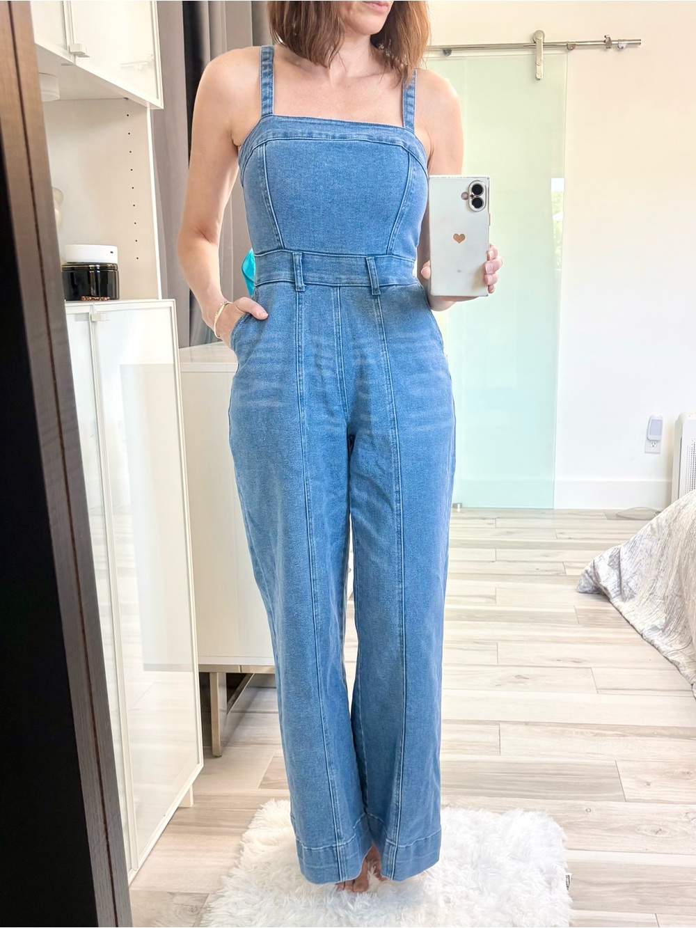Forever 21 Light Blue Denim Wide-Leg Jumpsuit